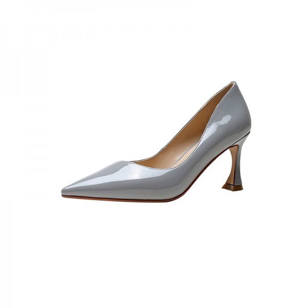 Spring Temperament Commuting Naked High Heels, Sheep Lacquer Leather, Simple Pointed Head, Shallow Mouth, Thin Heels, Work Professional Single Shoe Girl 