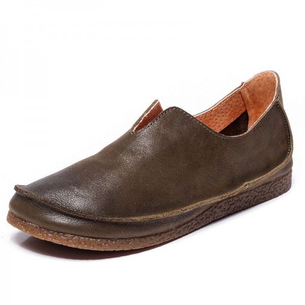 Original handmade shoes for women with genuine leather flat bottomed top layer cowhide, artistic Fansen women with soft soles and round heads, retro single shoes for women 8023 