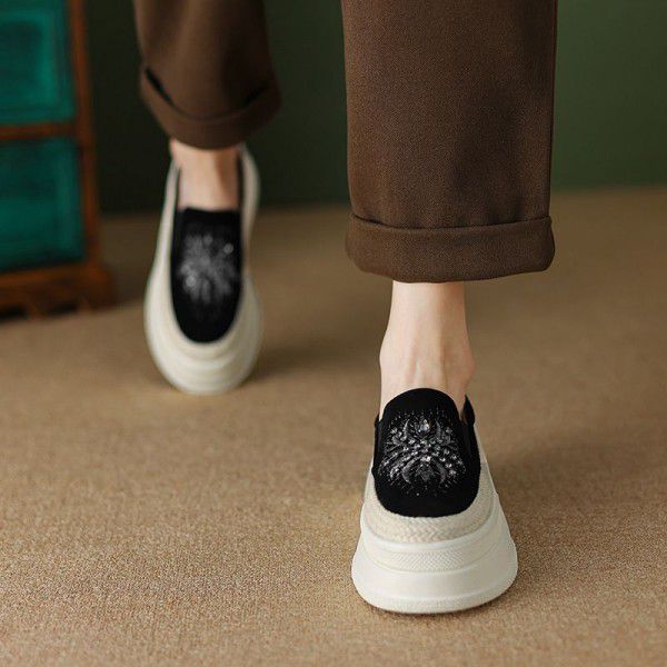 Spring and Autumn New Slip-on shoe for Lazy Women Thick soled High Leather Versatile Muffin Shoes Single Shoes 