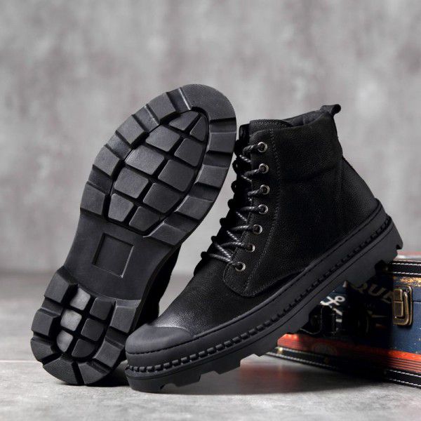 Martin boots, men's boots, winter leather boots, men's snow boots, short boots, high top, single boot, medium work clothes, men's shoes, British fashion 