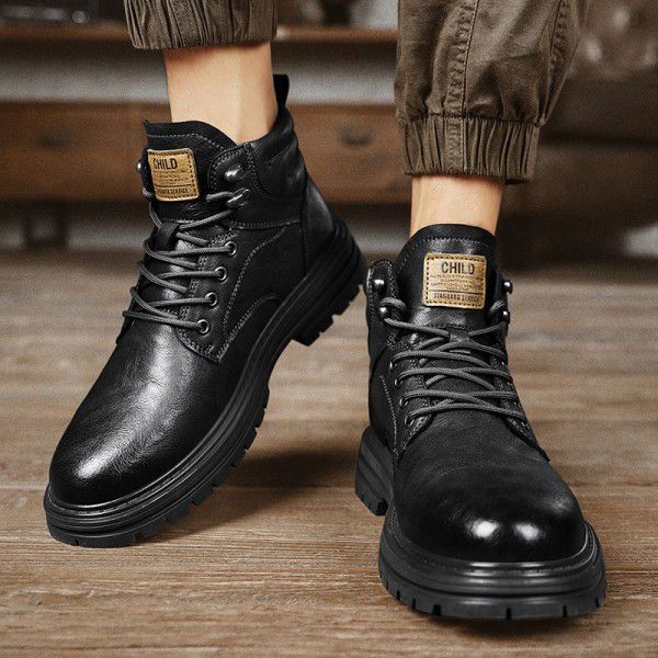 Martin Boots Men's Autumn and Winter High Top British Style Casual Leather Shoes Men's Short Boots New Versatile Trend in Work Wear Boots 