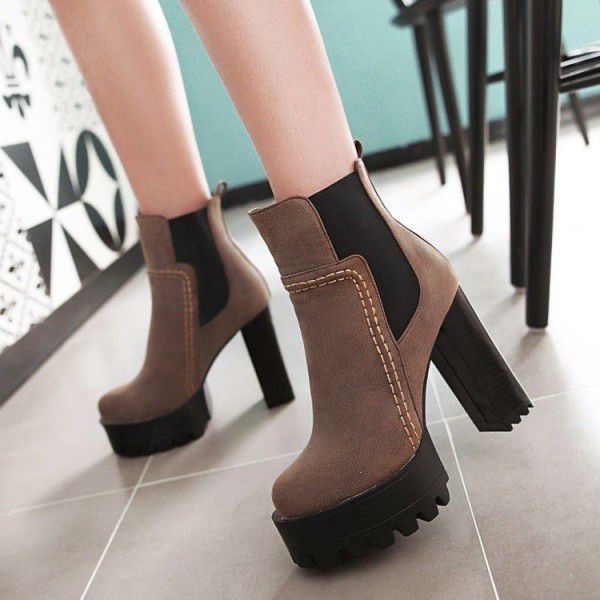 Autumn and Winter New European and American Fashion Short Boots Thick Heel Super High Heel Size 