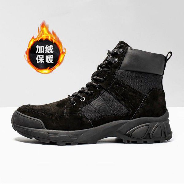 Men's shoes Martin boots Men's autumn and winter British style high top new outdoor cotton shoes Men's leather work boots 