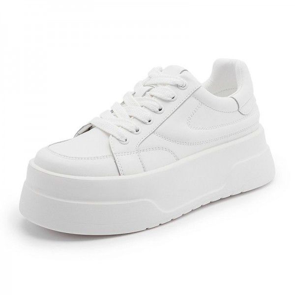 New round toe casual and versatile high rise leather small white shoes 