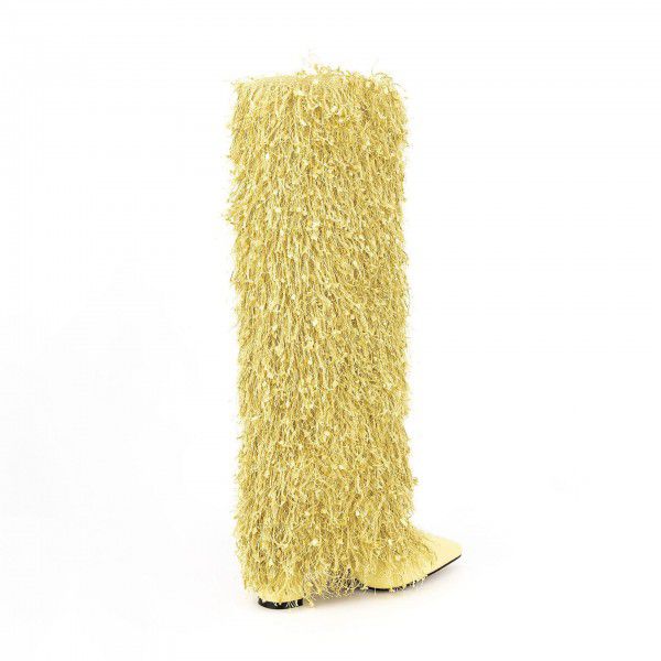 New Autumn and Winter Women's Fashion Tassel Sleeve Boots with Thickened Heels and Silver Tassel Boots Long Boots 
