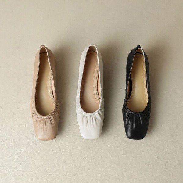 Spring New Square Headed Thick Heel Low Heel Pullo...
