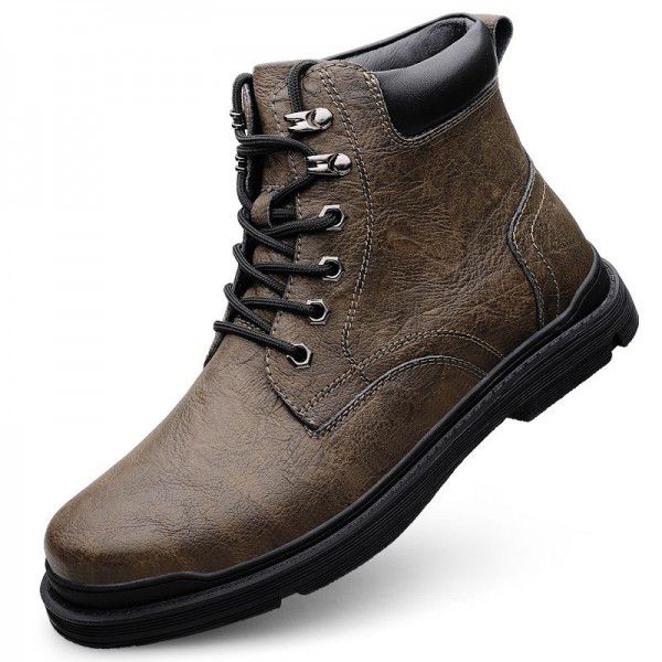 Autumn and Winter High Top Lace up Leather Splice ...