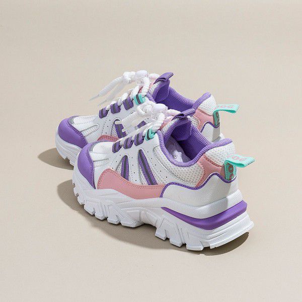 Spring and Autumn New Double Mesh Breathable and Versatile Solid Heart Middle School Children's Casual Shoes 