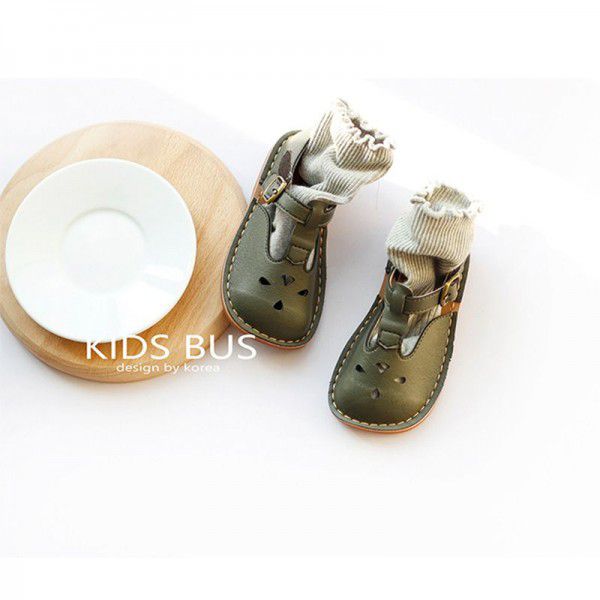 Retro Spring New Hollow Soft Sole Korean Children's Little Leather Shoes Baby Sandals 