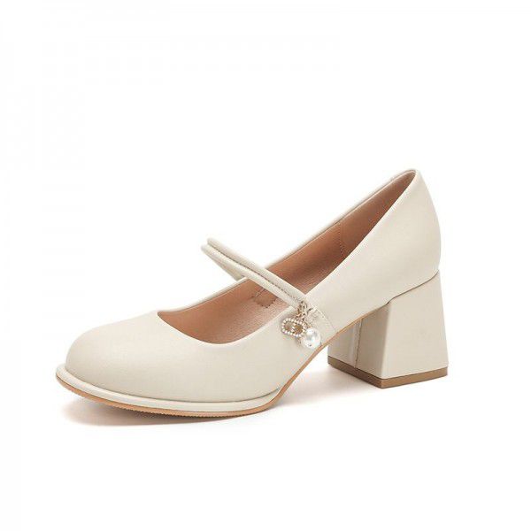 French Marilyn Women's Shoes Spring and Autumn New Waterproof Platform High Heel White Single Shoes Thick Heel Round Toe Small Leather Shoes 