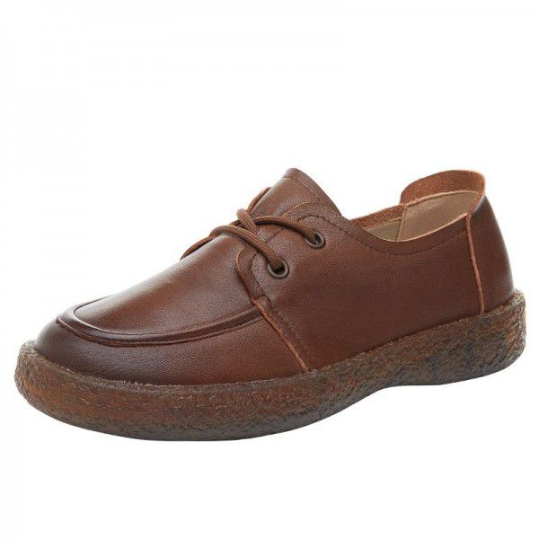 Genuine leather cow tendon sole handmade grandma's shoes, retro literature and art autumn new style, lightweight, comfortable, non slip soft sole single shoes 