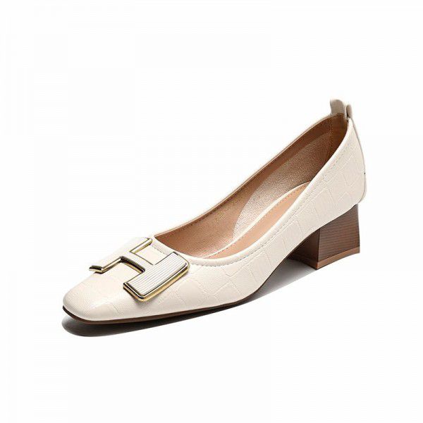 Shallow cut single shoe women's thick heels, new spring and autumn versatile temperament, high heels, French square toe commuting women's shoes, large size 