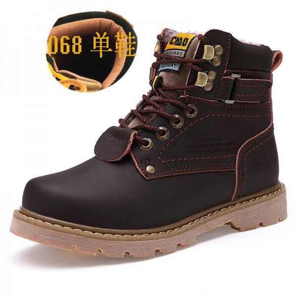 Men's Martin boots, large toe work attire boots, round toe tie up, flat bottomed leather outdoor hiking shoes, couples, black boots, spring 