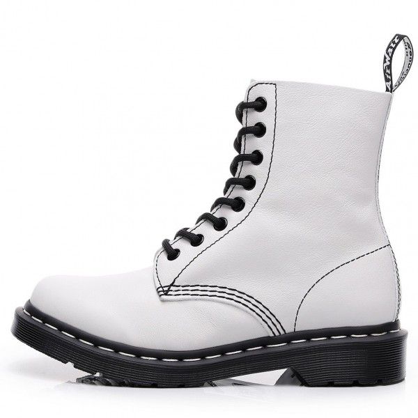 White Martin Boots Women's Genuine Leather Classic Hard Leather English Style Boots Short Boots Women's and Men's Round Head Trend 
