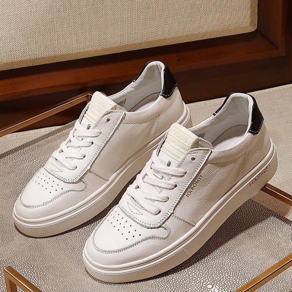 Top layer cowhide small white shoes for women, versatile spring and autumn new casual flat sole single shoes, slimming board shoes 