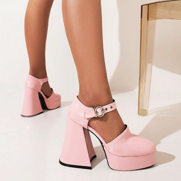 High Heel Women's Thick Heels New Vintage Thick Sole Mary Jane Shoes Waterproof Platform Shallow Mouth Single Shoes 