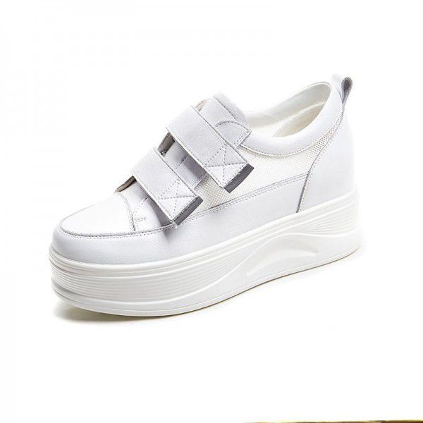 Cowhide Little White Shoes Women's Summer New Mesh Breathable Women's Shoes Velcro Sports Casual Board Shoes 