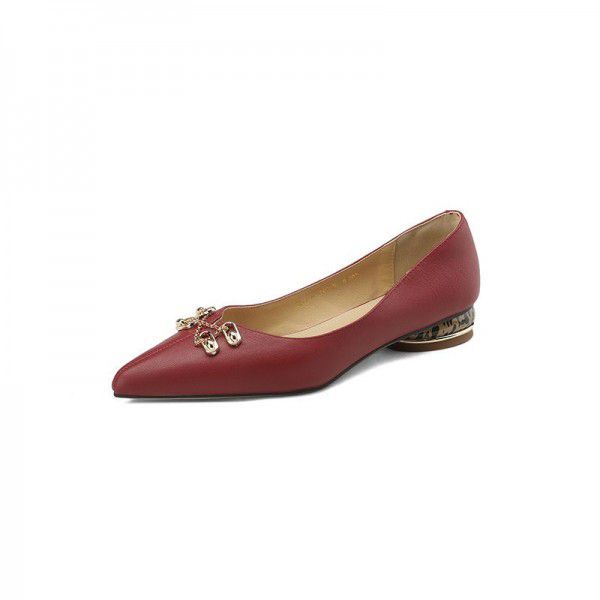 Sharp pointed beige high heels, women's thick heels, new low heeled women's shoes, summer soft leather single shoes 