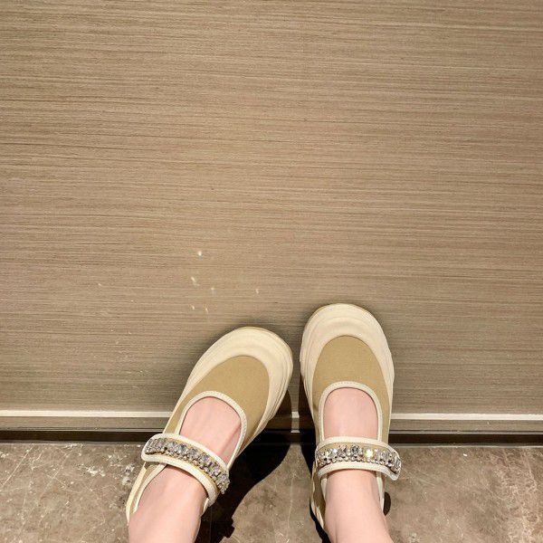 Water Diamond Casual Thick Sole Canvas Mary Jane Single Shoes Women's Board Shoes 