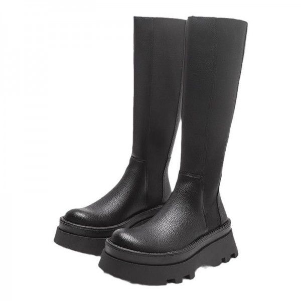 Long boots, women's furrowed thick soles, elevated chivalry boots, Chelsea chimney boots, no 