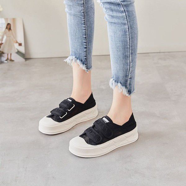 New casual double wear breathable flat bottomed women's shoes with Velcro mesh shoes 