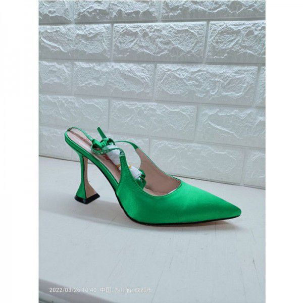 Summer New Back Hollow Rhinestone Strap High Heel Large Size Show Sandals for Women 