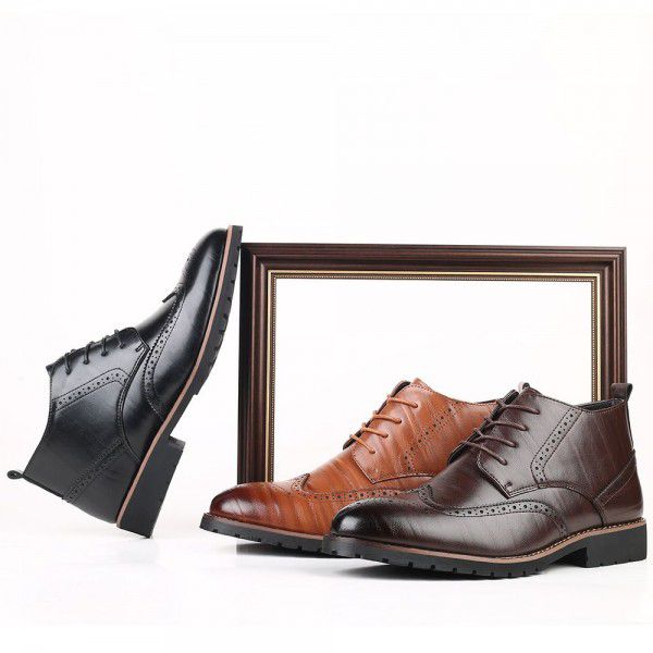 Men's Martin Boots Fashion Trend Block Short Boots High Top Shoes Large Leather Shoes Formal Men's Shoes 