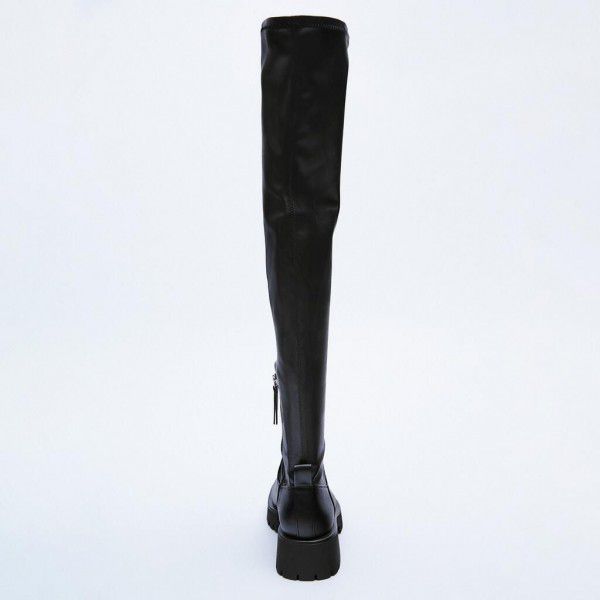 Black knee length boots for women in autumn and winter, showing thin thin thin heels, high heels, round toe, side zippered riding boots for women 