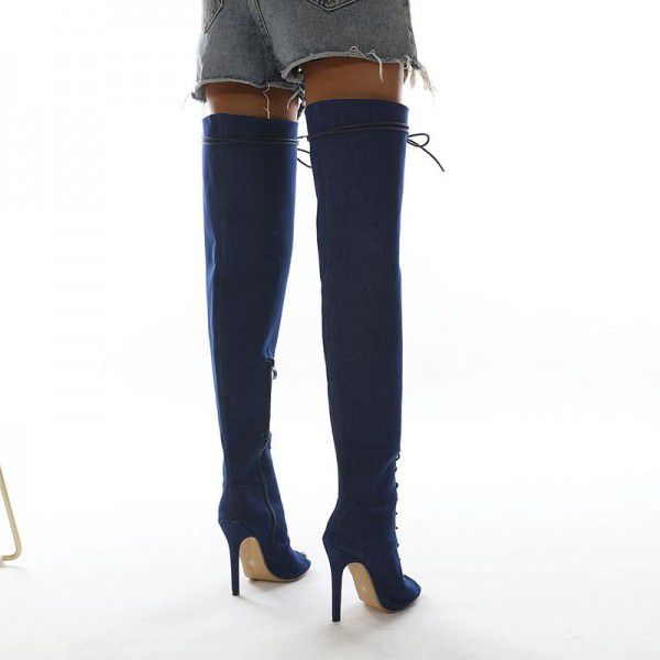 Wind over knee boots, comfortable lace up style fish mouth high boots, long boots 