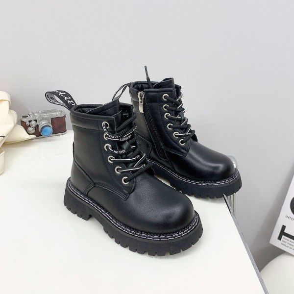 Children's genuine leather Martin boots, winter new children's shoes, boys' cowhide short boots, girls' plush two cotton boots 