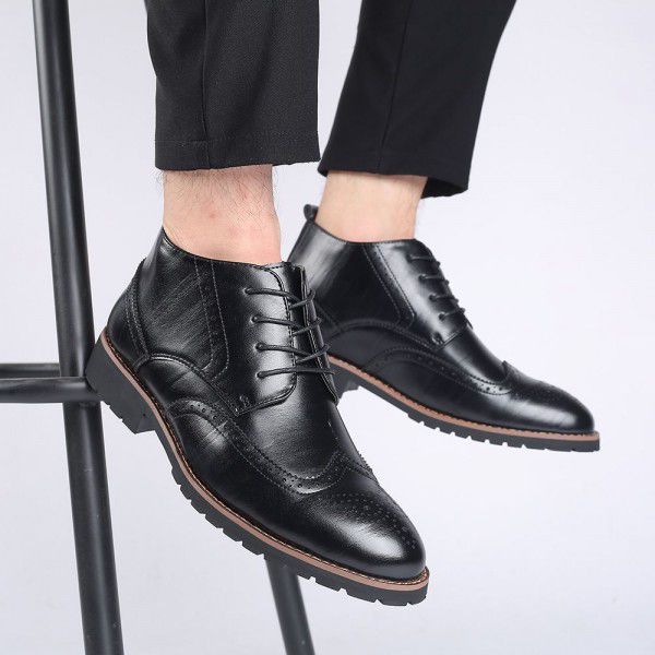 Men's Martin Boots Fashion Trend Block Short Boots High Top Shoes Large Leather Shoes Formal Men's Shoes 