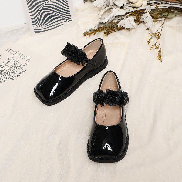 New Versatile Soft Face Children's Small Leather Shoes Academy Black Shallow Mouth Performance Children's Shoes 