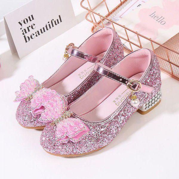 Children's Crystal Shoes, Girls' Little Girl Model, Stage Show, Hosting Fashion Single Shoes, Princess High Heel Leather Shoes 