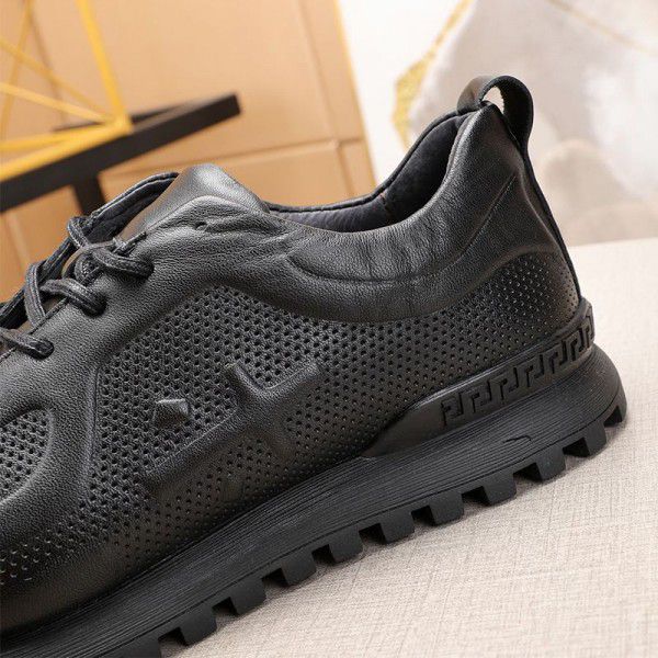 Sports and leisure shoes, men's genuine leather, spring and autumn new all cowhide men's shoes, trendy and versatile, breathable soft sole running leather shoes 