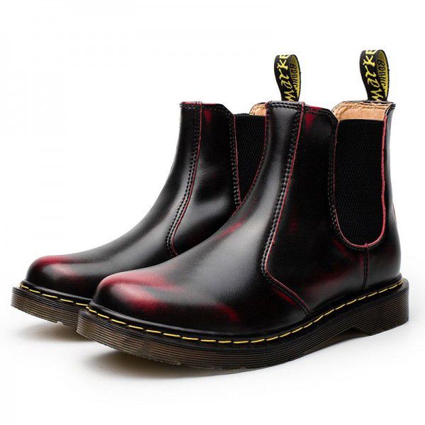 Women's genuine leather couple Martin boots Men's English short boots Men's casual large leather shoes 