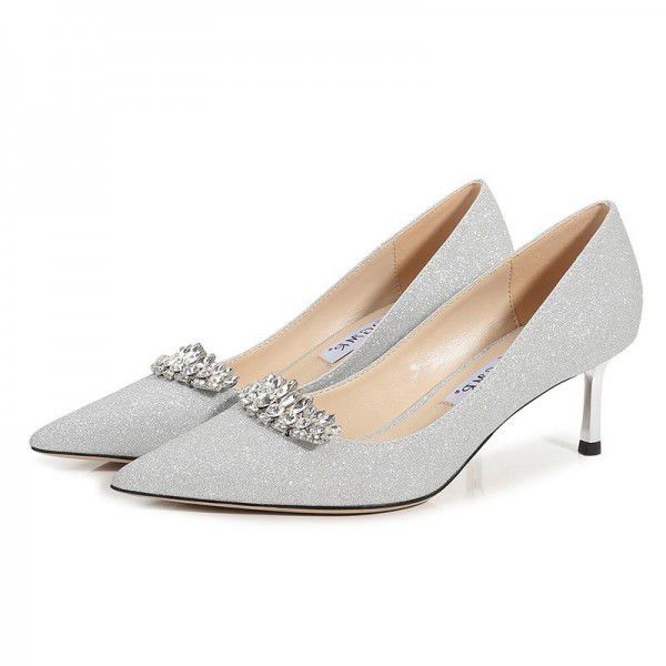 Spring and Summer New Silver High Heels Slim Heel ...