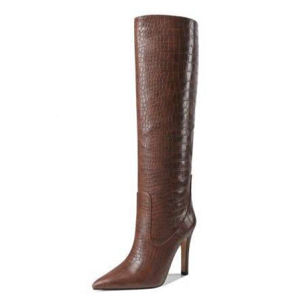 New Pointed Thin Heel Super High Heel Crocodile Sleeve Large Knee High Sleeve Boots Large 