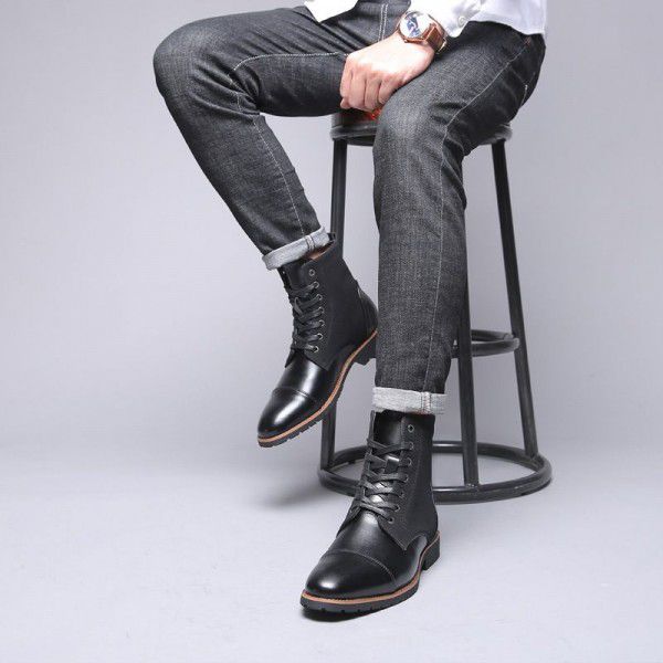 New large men's cotton shoes fashion trend color matching pointed Plush warm Martin boots high top men's shoes leather boots 