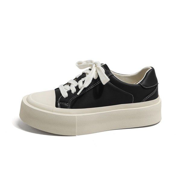 Genuine leather small white shoes, thick soled biscuit shoes, new style shoes, versatile for children, summer students, taller, small casual board shoes 