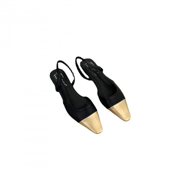 French low heeled small fragrant style baotou sandals for women's shoes, new spring and summer gold square toe 