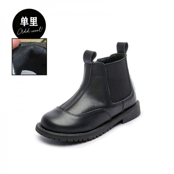 Children's boots, small boots, new autumn and winter girls' boots, top layer genuine leather short boots, Korean version black boys' leather boots 