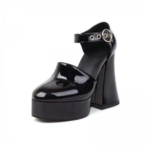 High Heel Women's Thick Heels New Vintage Thick Sole Mary Jane Shoes Waterproof Platform Shallow Mouth Single Shoes 