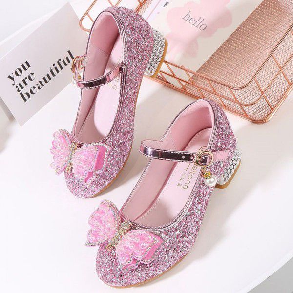 Children's Crystal Shoes, Girls' Little Girl Model, Stage Show, Hosting Fashion Single Shoes, Princess High Heel Leather Shoes 