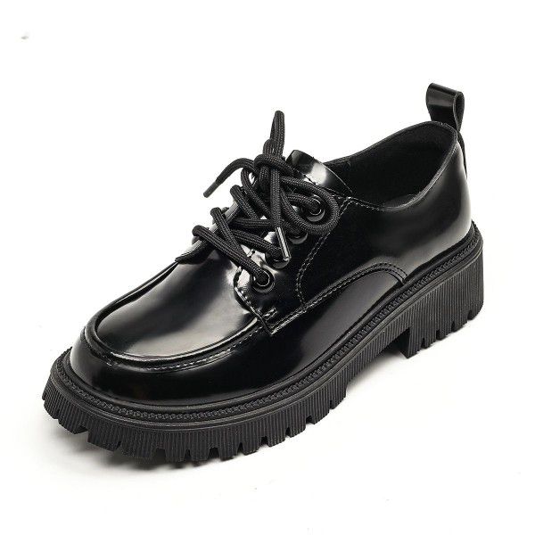 Thick soled small leather shoes for women, new British style slimming and versatile lace up single shoes, thick heel cowhide loafers 