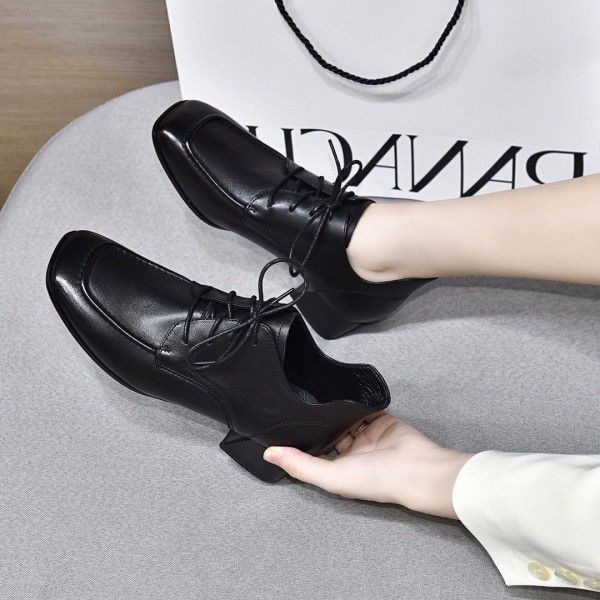 Martin boots, women's genuine leather ankle boots, autumn new thick heeled short boots, English style boots, medium heeled women's shoes, popular styles 