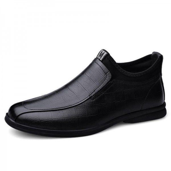 Autumn and winter outdoor mid top leather shoes, four season plush style warm men's soft leather boots, thick soled men's shoes 