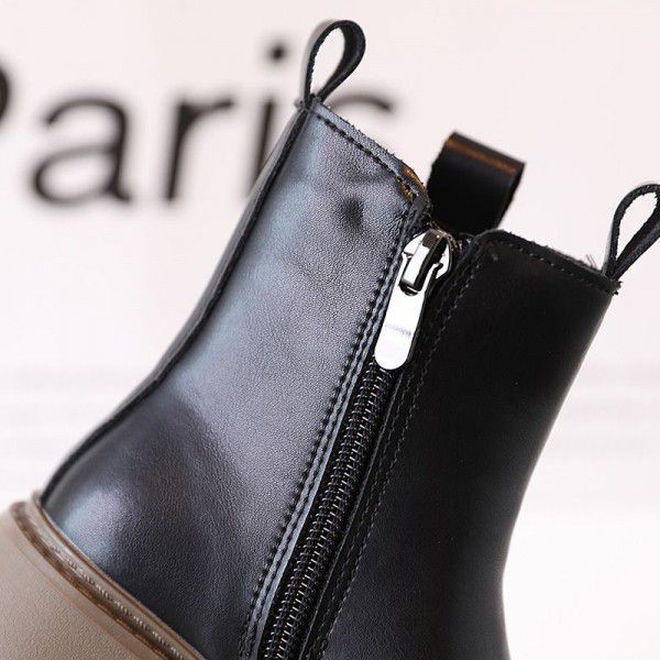 Girls' Martin Boots Genuine Leather Black Mid Sleeve Short Boots Autumn New Children's Boots British Style Metal Fashion Boots 
