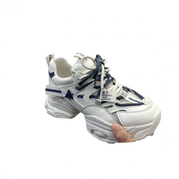 New summer hollow out leather thick sole mesh suction film sole sneakers 
