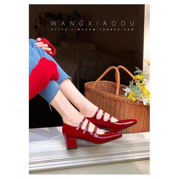 Thick high heels Mary Jane women's new French styl...