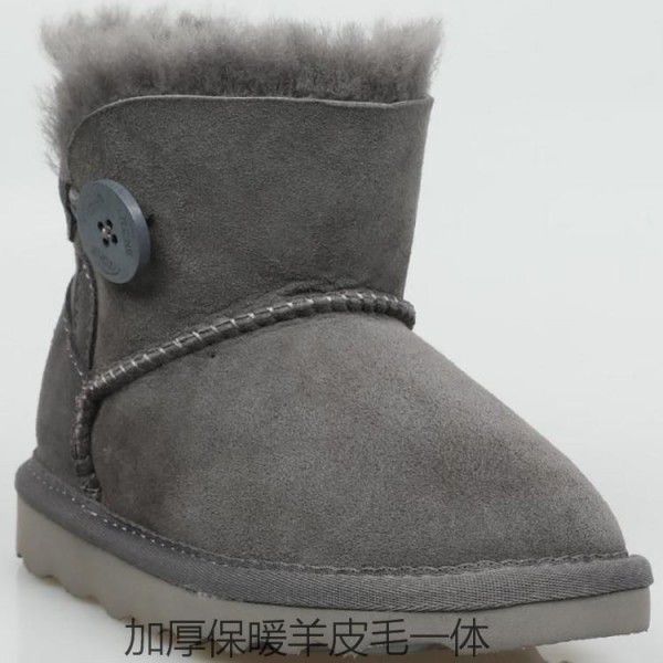 Children's snow boots, leather and fur integrated, parent-child pure sheepskin boots, thickened and warm wool for children and adults 
